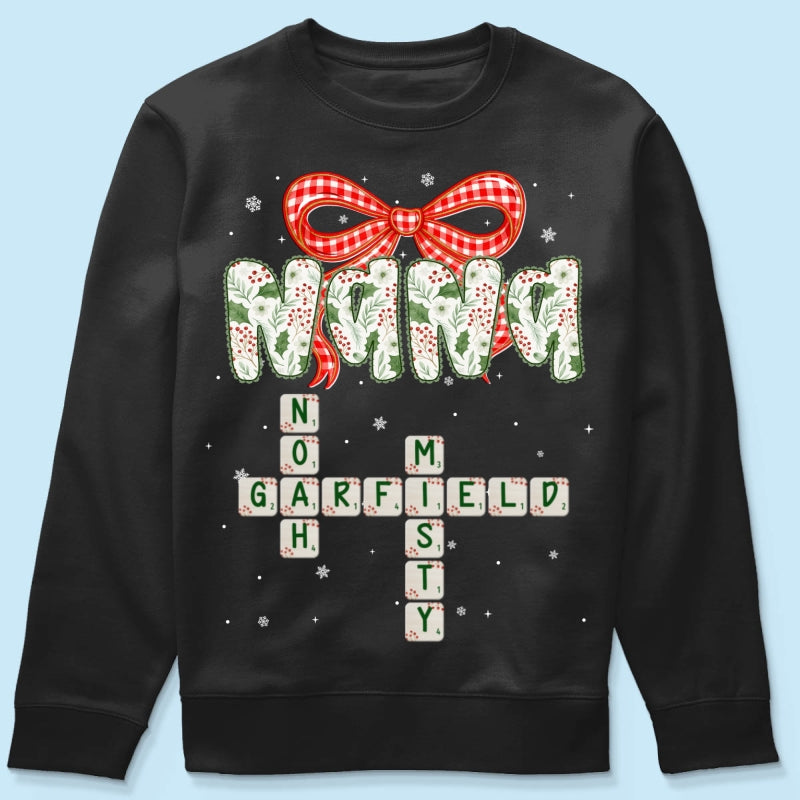 Grandma Coquette Floral Christmas Pattern Crossword Puzzle Art - Personalized Shirt