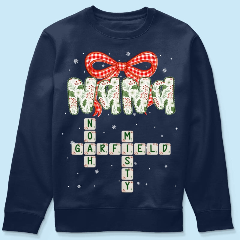 Grandma Coquette Floral Christmas Pattern Crossword Puzzle Art - Personalized Shirt