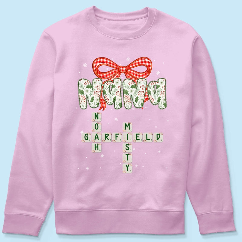 Grandma Coquette Floral Christmas Pattern Crossword Puzzle Art - Personalized Shirt