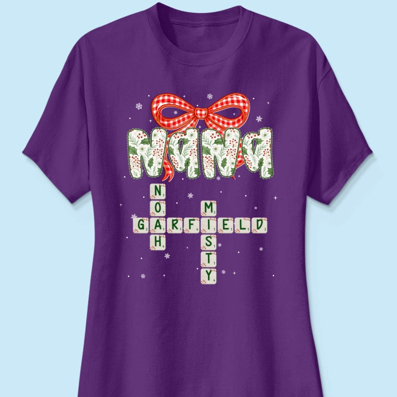 Grandma Coquette Floral Christmas Pattern Crossword Puzzle Art - Personalized Shirt