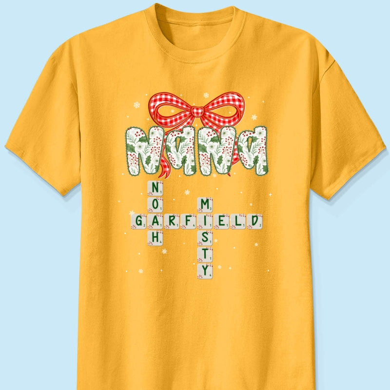 Grandma Coquette Floral Christmas Pattern Crossword Puzzle Art - Personalized Shirt