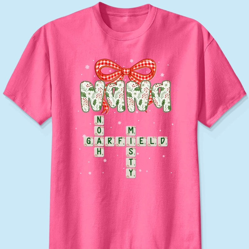 Grandma Coquette Floral Christmas Pattern Crossword Puzzle Art - Personalized Shirt