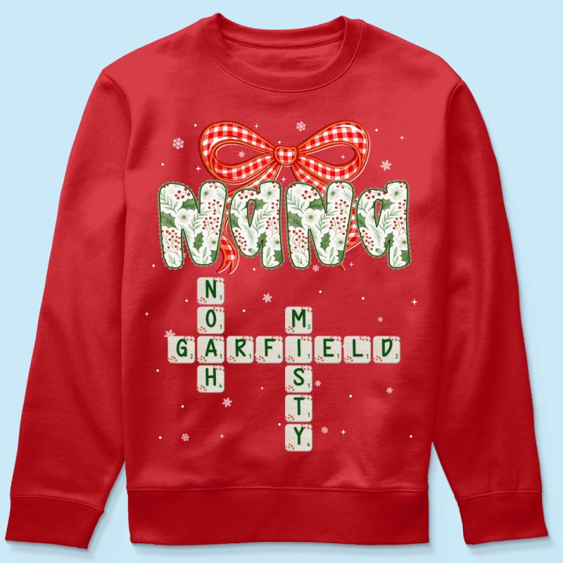 Grandma Coquette Floral Christmas Pattern Crossword Puzzle Art - Personalized Shirt