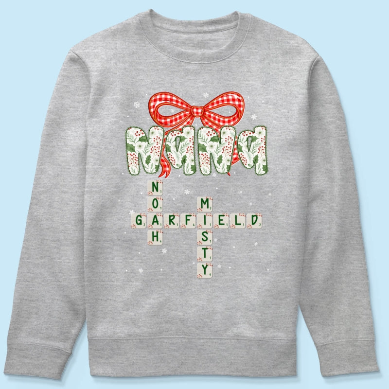 Grandma Coquette Floral Christmas Pattern Crossword Puzzle Art - Personalized Shirt