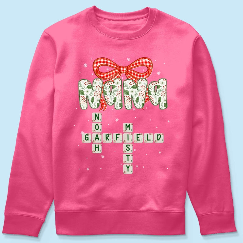 Grandma Coquette Floral Christmas Pattern Crossword Puzzle Art - Personalized Shirt