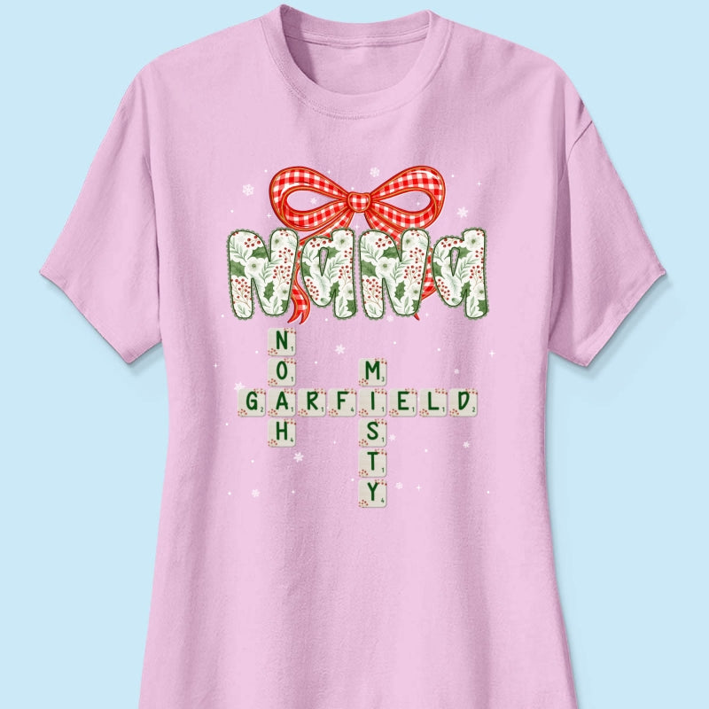 Grandma Coquette Floral Christmas Pattern Crossword Puzzle Art - Personalized Shirt
