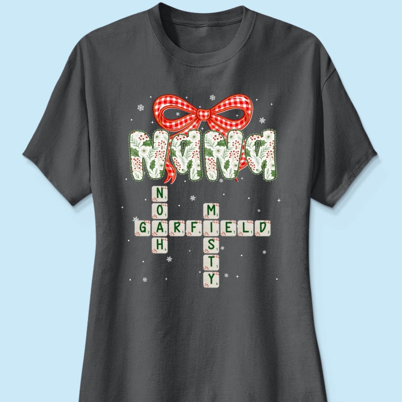 Grandma Coquette Floral Christmas Pattern Crossword Puzzle Art - Personalized Shirt