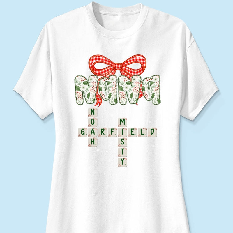Grandma Coquette Floral Christmas Pattern Crossword Puzzle Art - Personalized Shirt