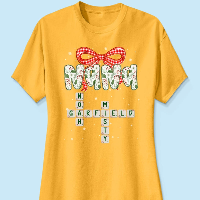 Grandma Coquette Floral Christmas Pattern Crossword Puzzle Art - Personalized Shirt