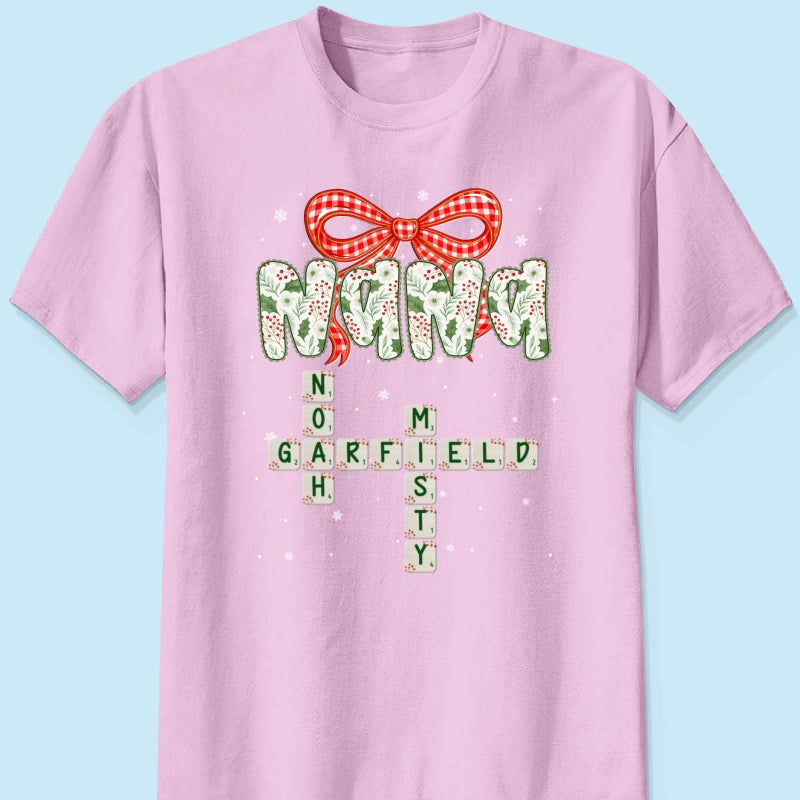 Grandma Coquette Floral Christmas Pattern Crossword Puzzle Art - Personalized Shirt