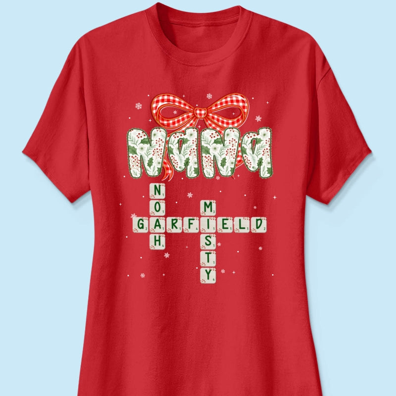 Grandma Coquette Floral Christmas Pattern Crossword Puzzle Art - Personalized Shirt