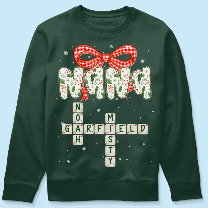 Grandma Coquette Floral Christmas Pattern Crossword Puzzle Art - Personalized Shirt