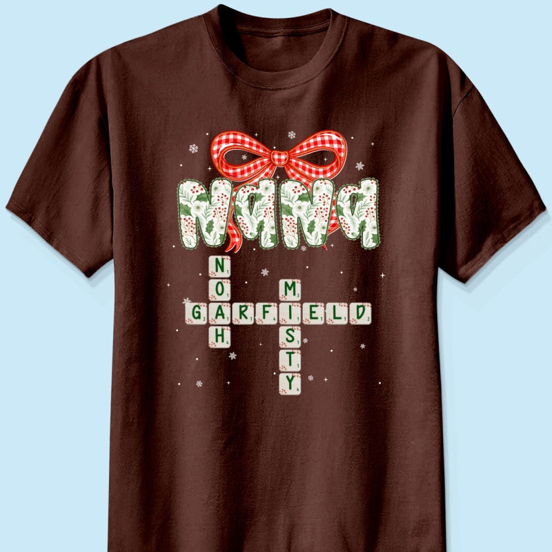 Grandma Coquette Floral Christmas Pattern Crossword Puzzle Art - Personalized Shirt