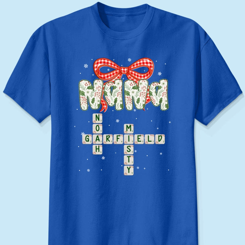 Grandma Coquette Floral Christmas Pattern Crossword Puzzle Art - Personalized Shirt