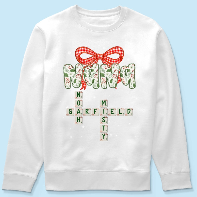 Grandma Coquette Floral Christmas Pattern Crossword Puzzle Art - Personalized Shirt