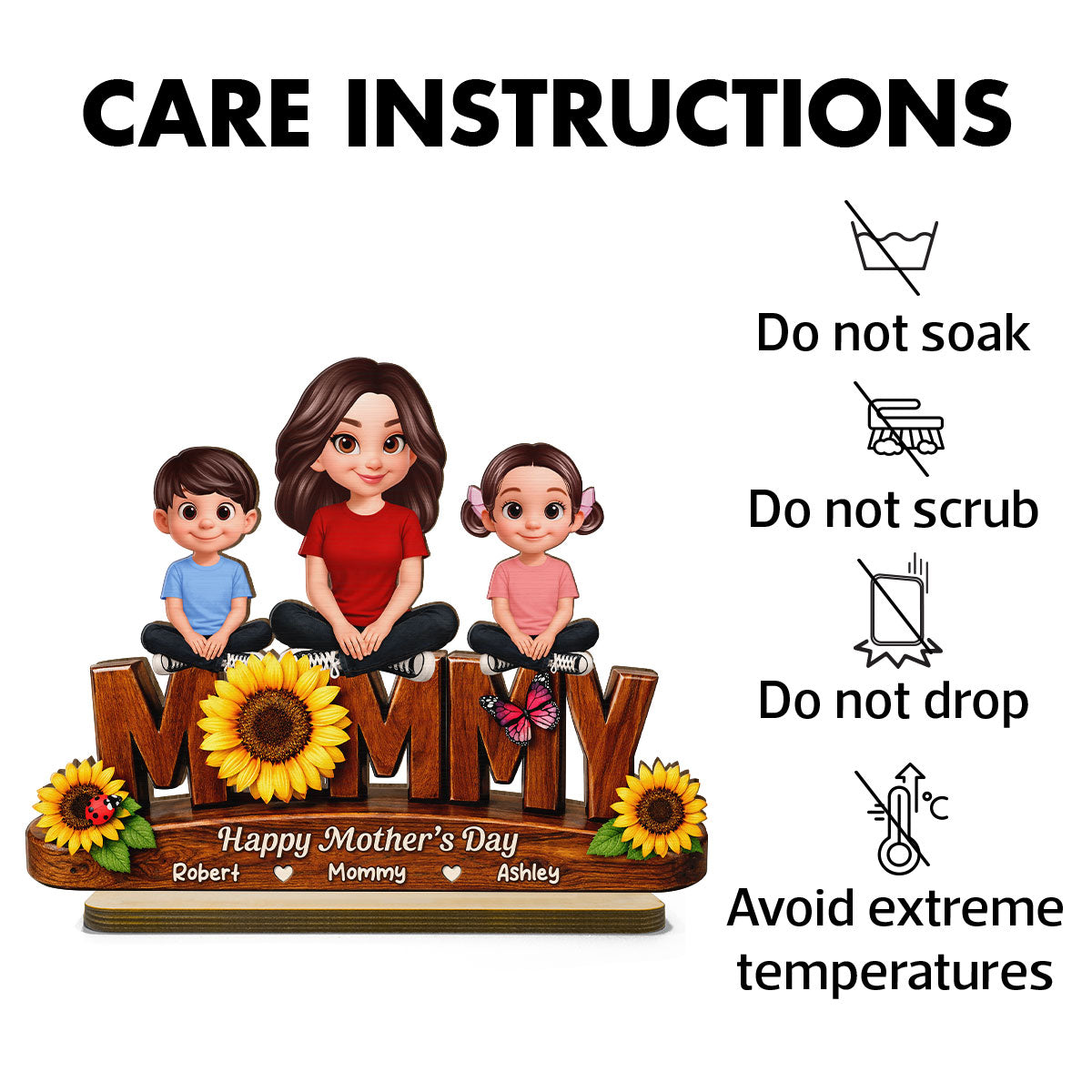 Sunflower Mom And Kids - Personalized 2-Layered Wooden Plaque - Mother's Day Gift For Mom, Wife
