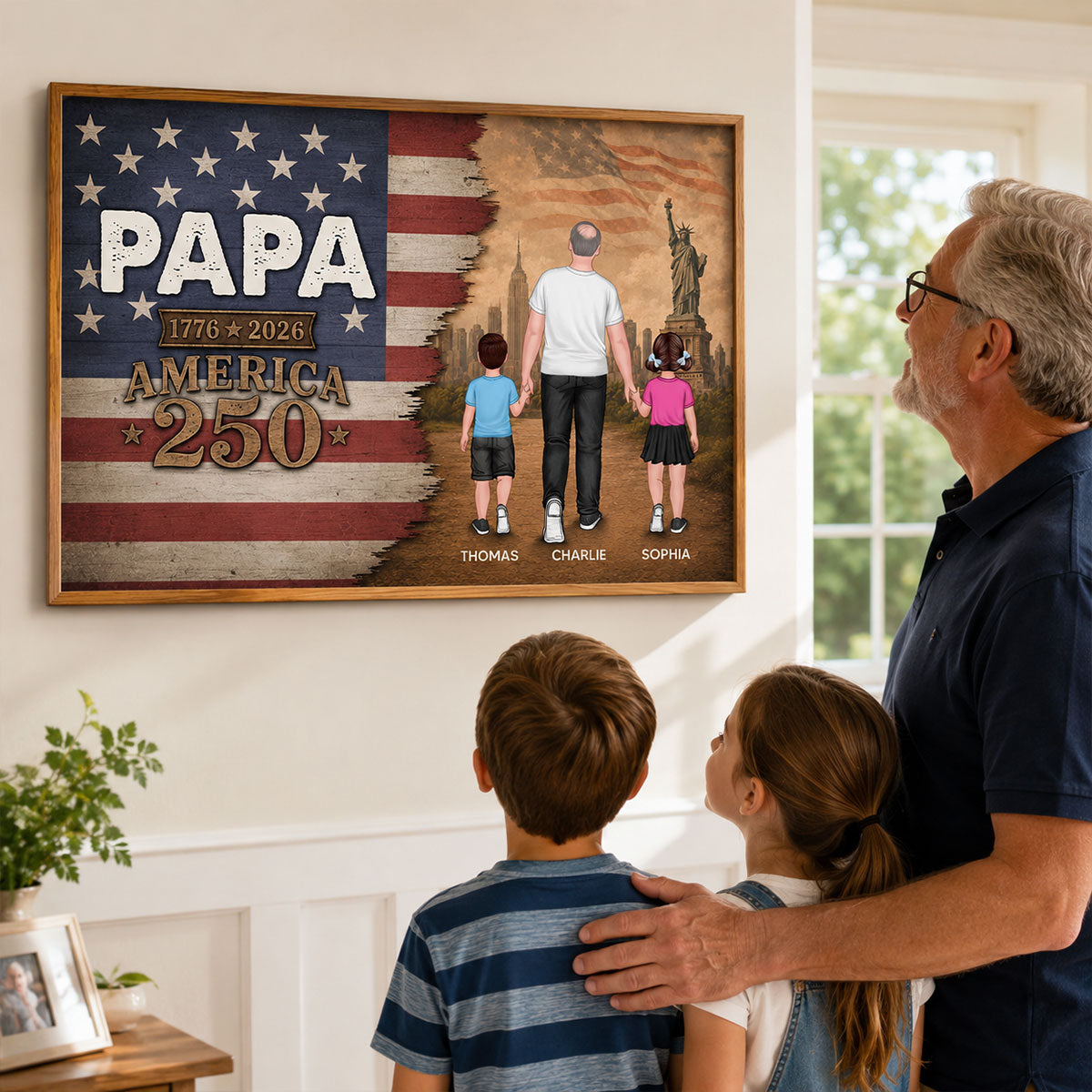 Papa Nation Flag America 250th Anniversary - Personalized Poster - 250 Years Of Freedom Celebration - Father's Day Gift For Husbands, Dads, Grandpas