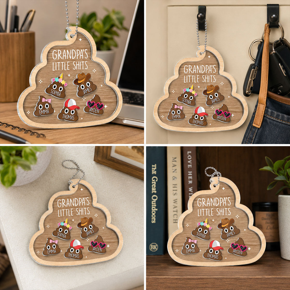 Grandpa's Little Turds - Personalized Shaker Car Ornament - Funny Father's Day Gift For Grandpa