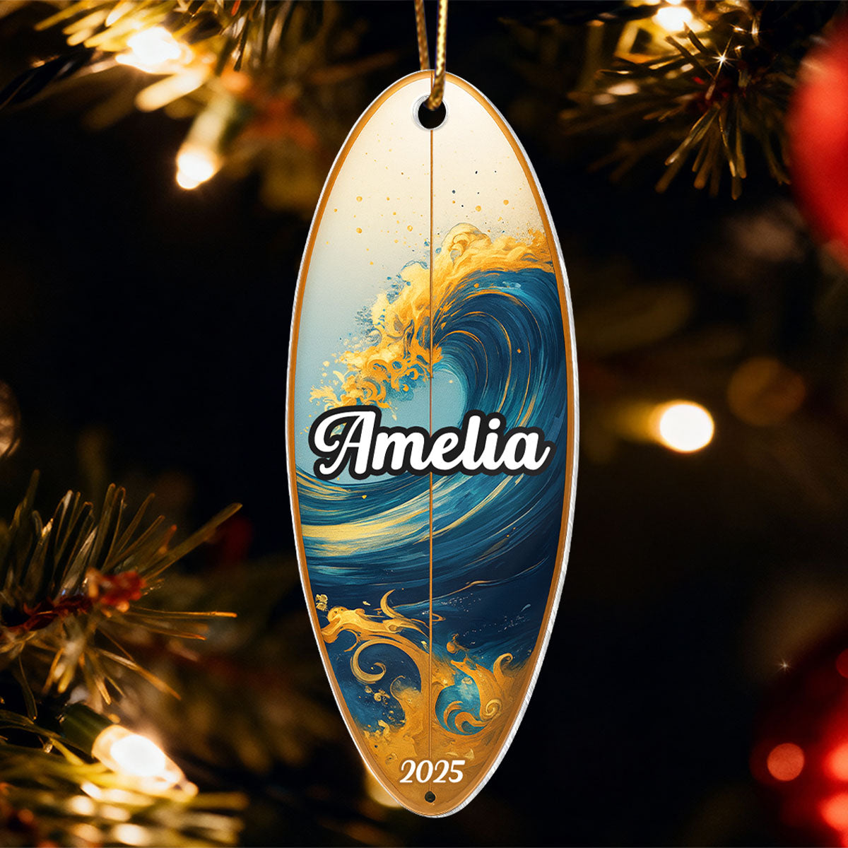 Custom Name Colorful Surfboard - Personalized Acrylic Ornament - Christmas Gift for Surfer