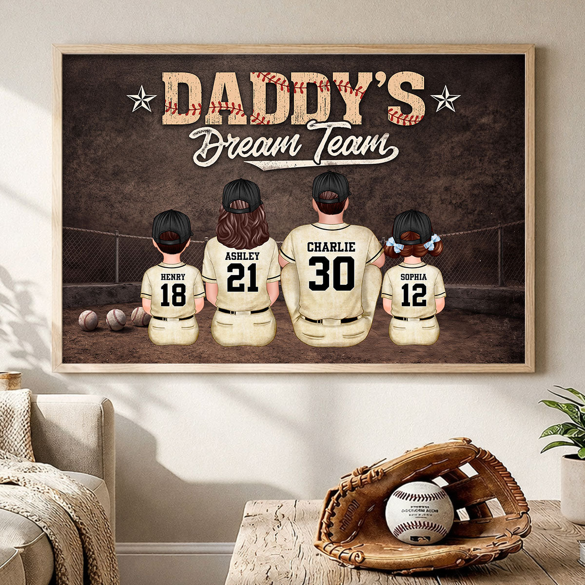 Retro Vintage Baseball Art We Caught the Best Dad - Personalized Poster - Father's Day Gift for Dad, Husband