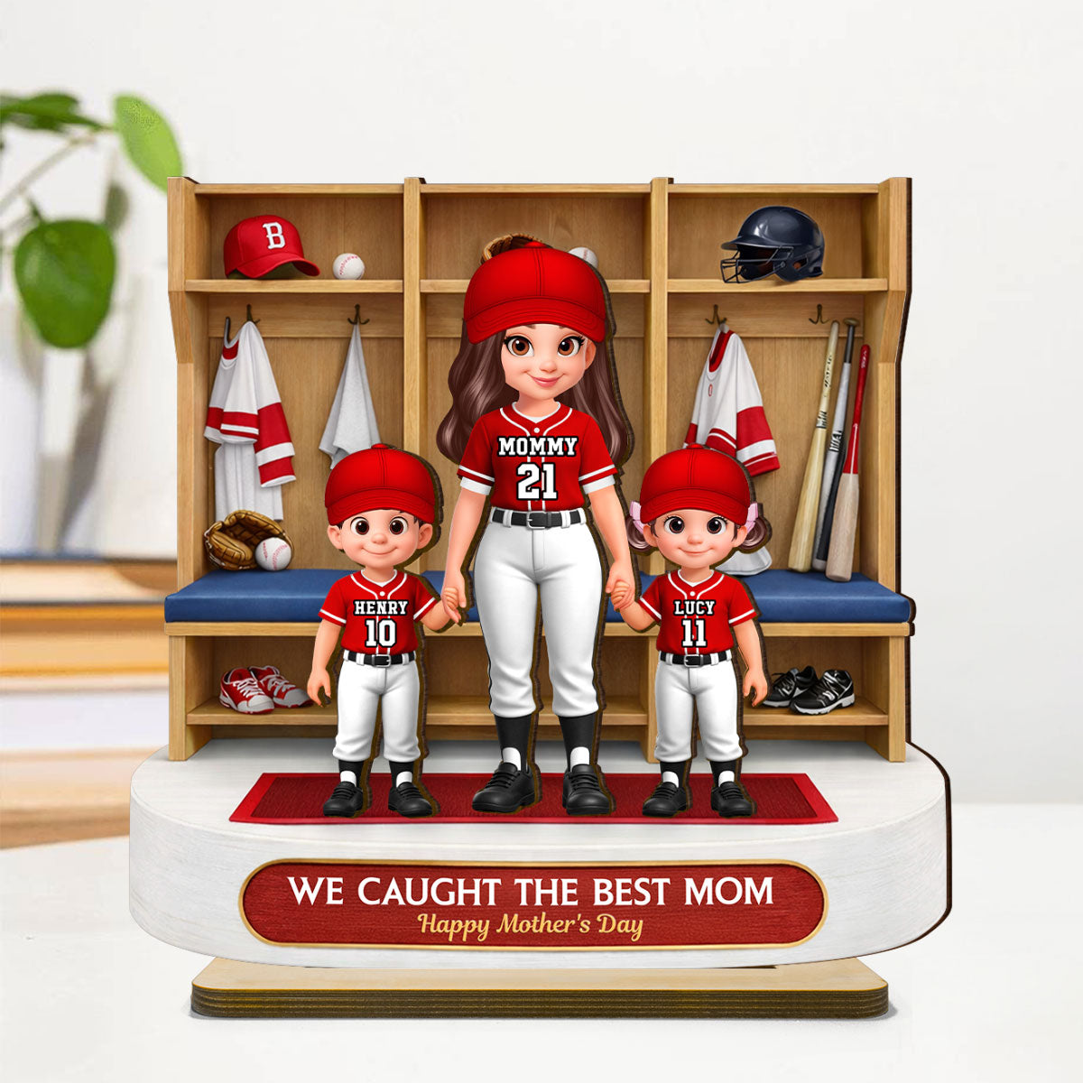 Baseball Clubhouse We Caught The Best Mom - Personalized 2-Layered Wooden Plaque - Mother's Day Gift For Baseball Mom, Gift For Wife