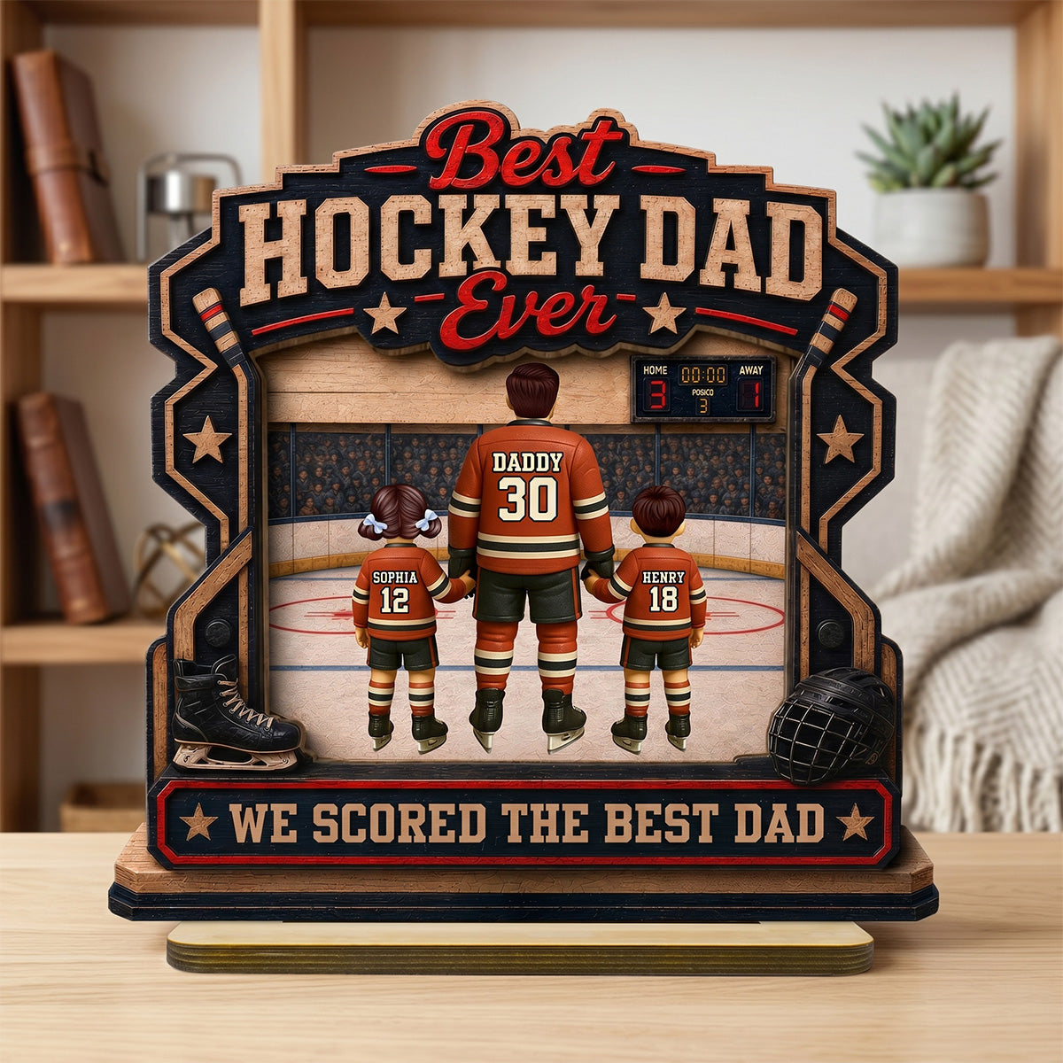 We Scored The Best Dad Hockey Dad & Kids - Personalized 2-Layered Wooden Plaque -  Gift For Hockey Dad