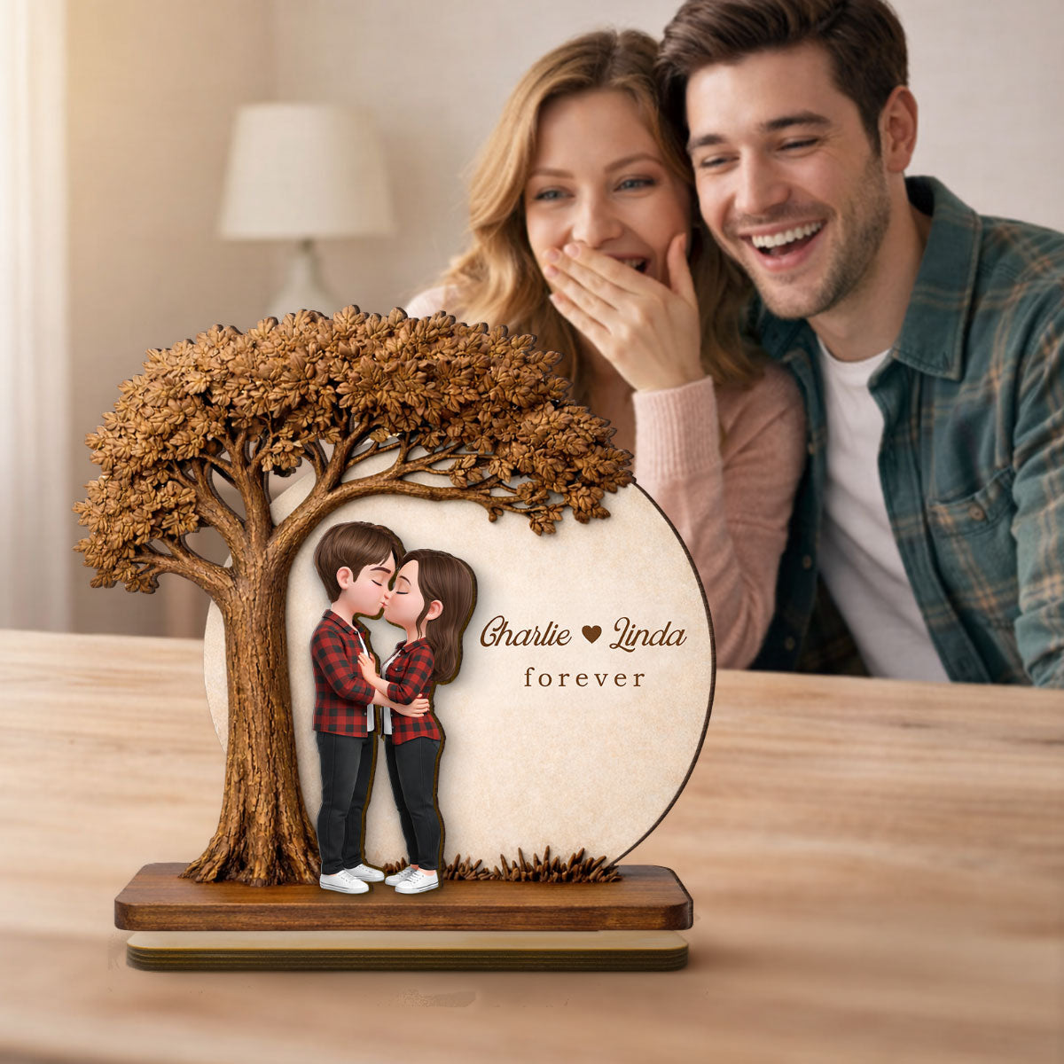 Romantic Couple Tree Love - Personalized 2-Layered Wooden Plaque - Anniversary, Valentine's Day Gift, Gift For Him, Gift For Her