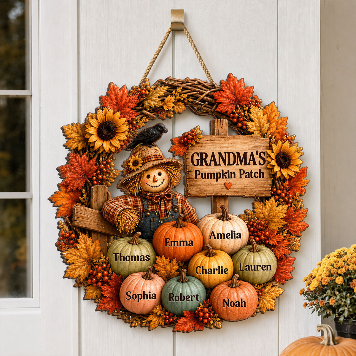 Grandma's Scarecrow Pumpkin Patch - Personalized Wooden Door Sign - Fall Decor for Grandma