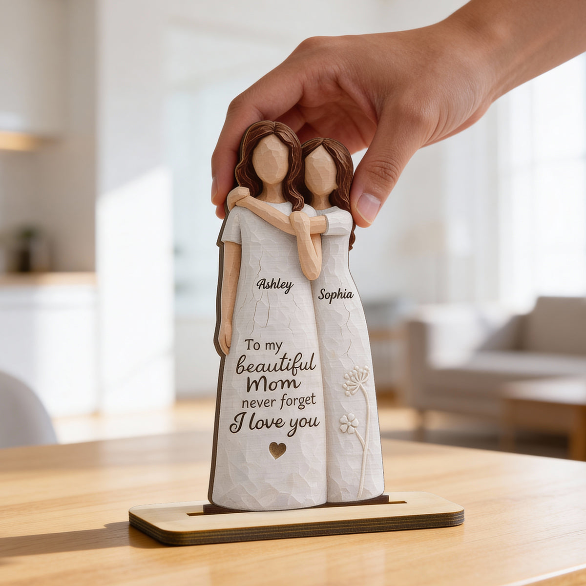 To My Beautiful Mom Never Forget I Love You - Personalized 2-Layered Wooden Plaque - Mother's Day Gift for Mom