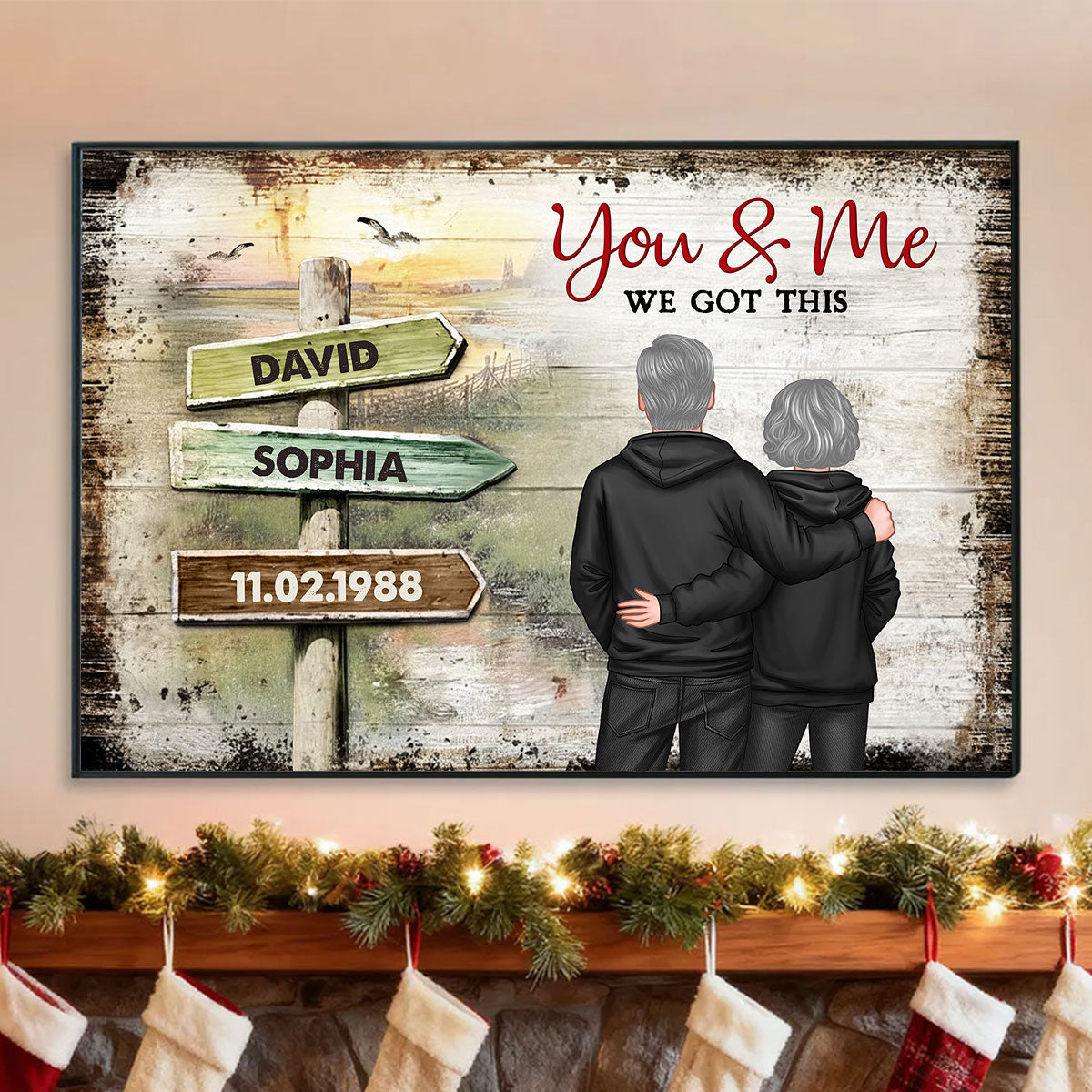 Couple Rustic Name Sign - Personalized Poster - Sentimental & Timeless Gift for him, for her, Heartwarming Home Decor