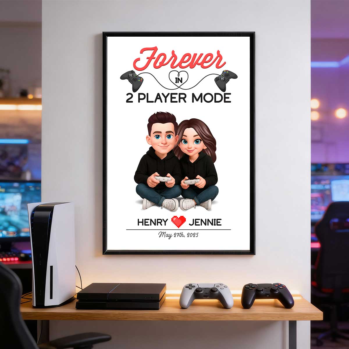 Gaming Couple Forever In 2 Player Mode - Personalized Poster - Heartfelt Valentine, Anniversary Gift For Gamers, For Him, For Her