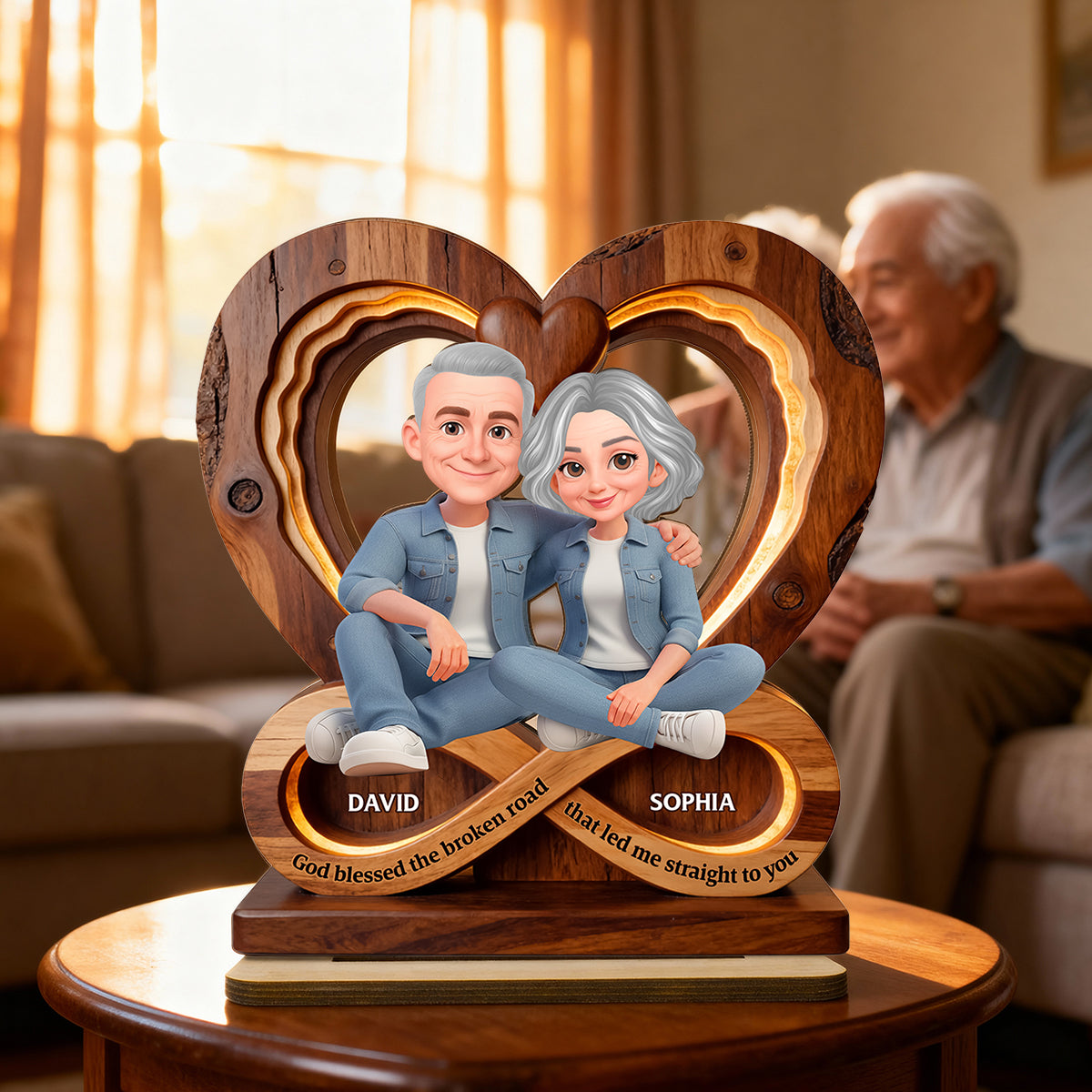 Couple Infinity Love - Personalized 2-Layered Wooden Plaque - Sentimental Valentine's Day Gift for Her, for Him