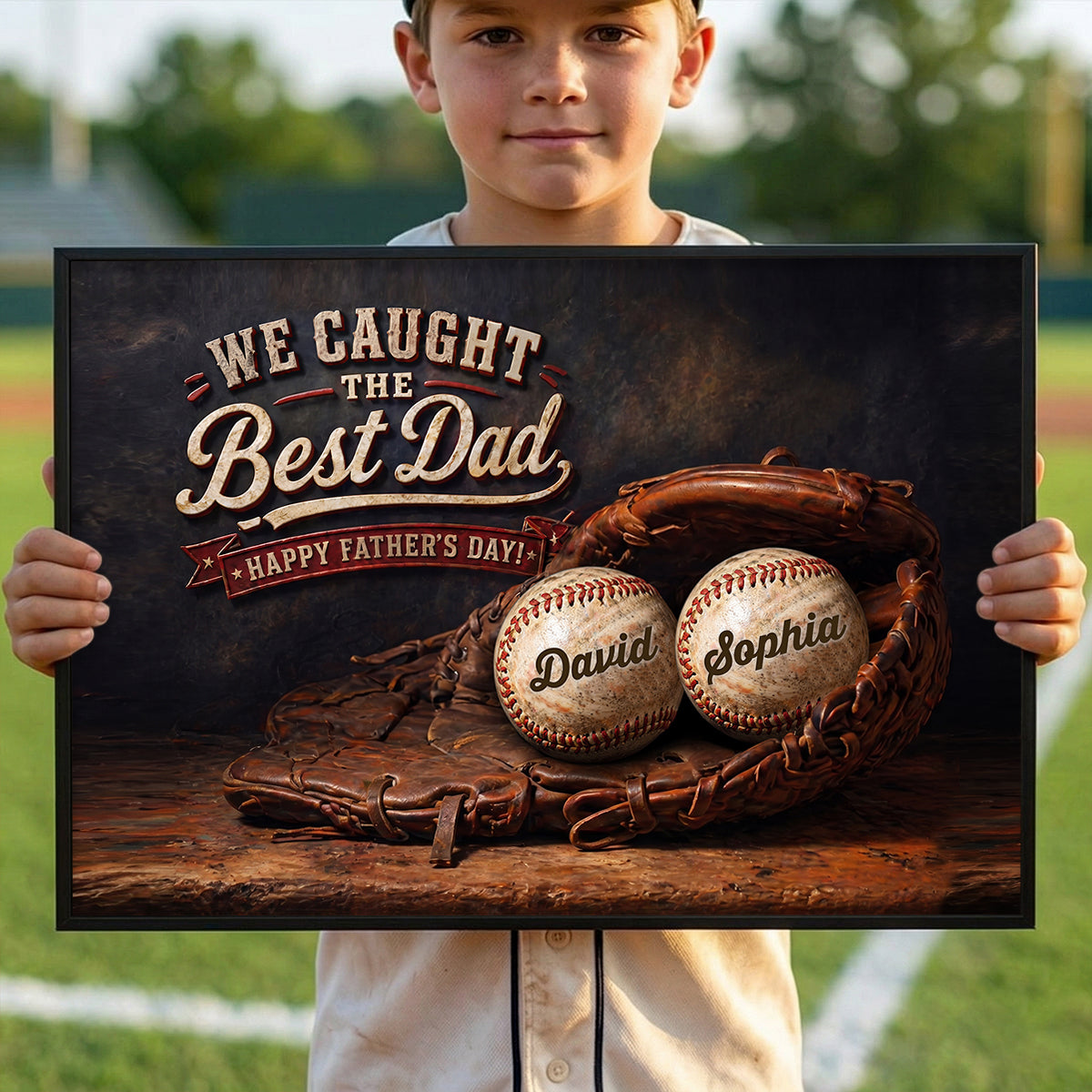 Vintage Baseball We Caught the Best Dad - Personalized Poster - Father's Day Gift for Husband, Dad