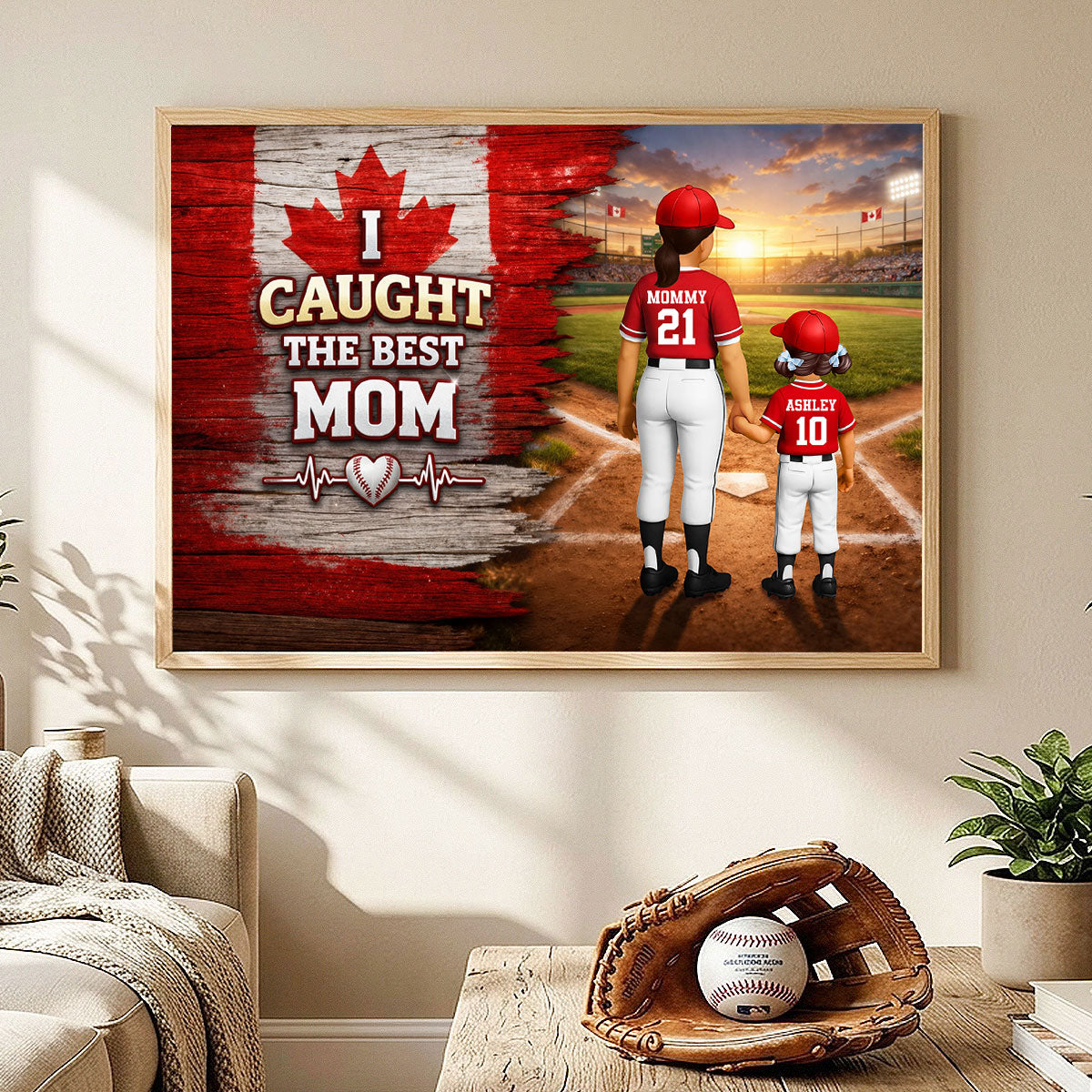 Baseball Mom And Kids Nation Flag - Personalized Poster - Gift For Baseball Mom, Gift For Wife