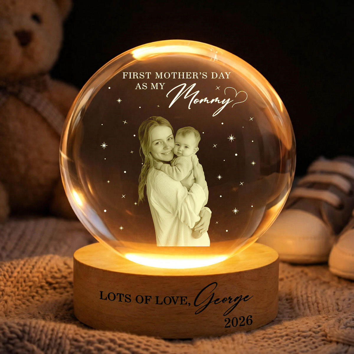 First Mother's Day As My Mommy - Personalized Crystal Ball LED Night Light - Heartfelt Mother's Day Gift for New Mom, Wife