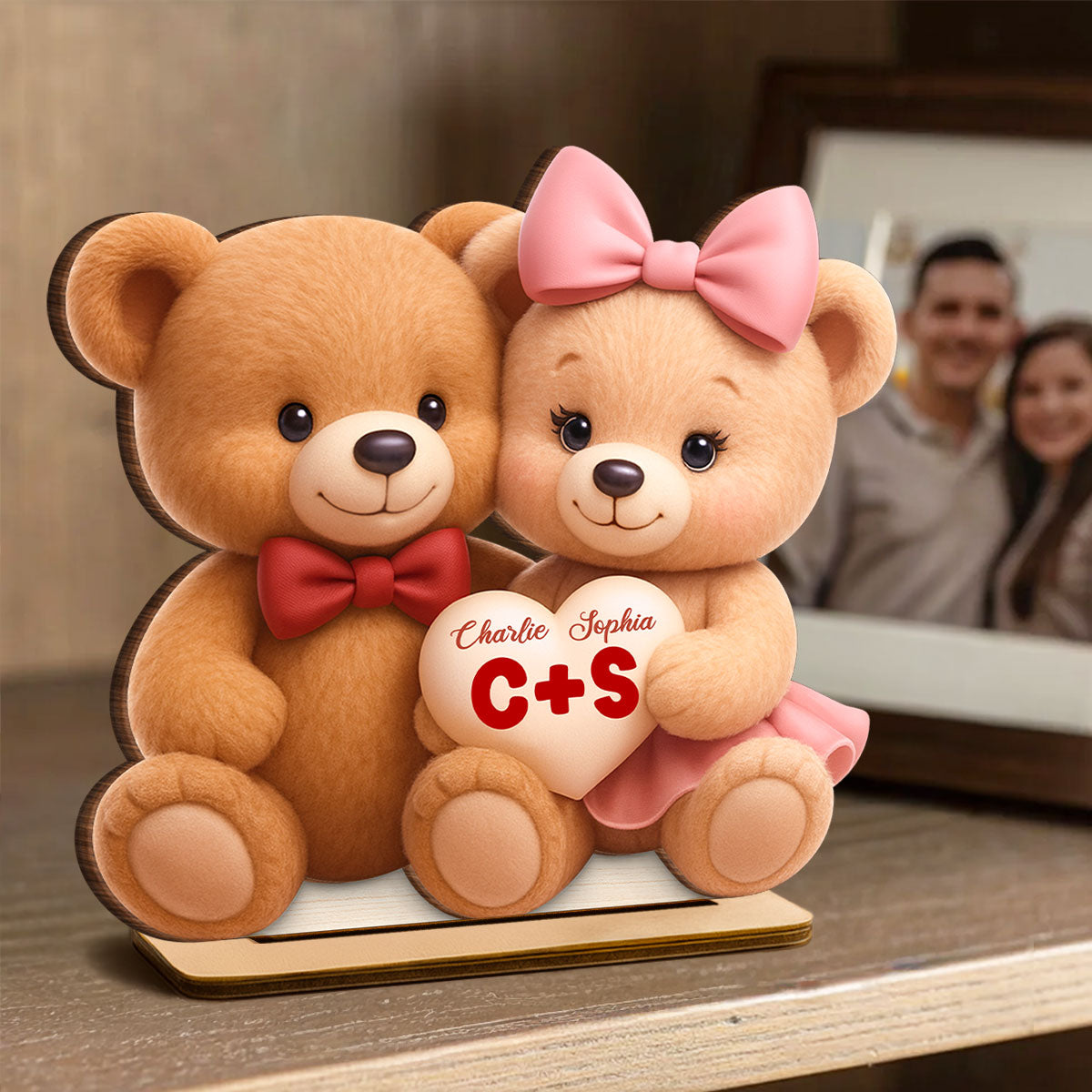 Loving Bear Couple - Personalized Wooden Plaque - Valentine's Day Gift for him, for her