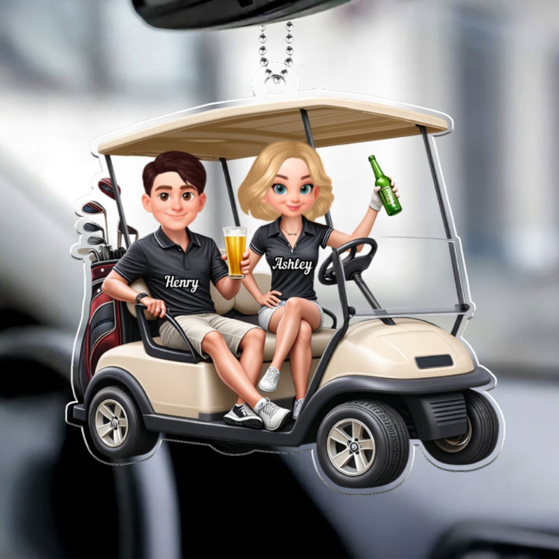Funny Golf Couple - Personalized Car Hanger - Gift for Couple
