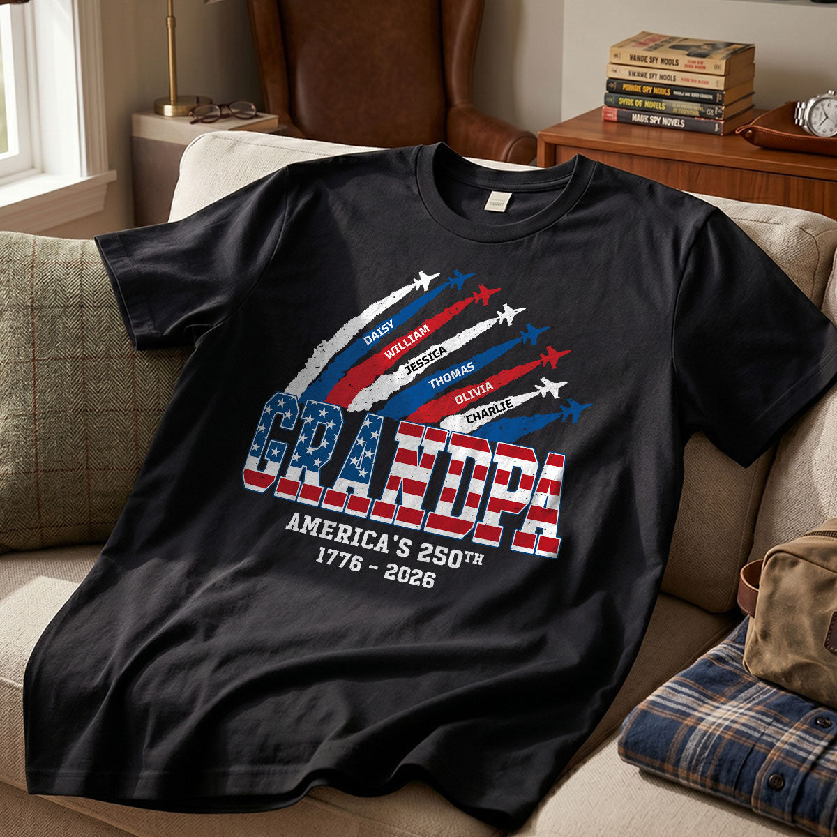 Proud Dad Grandpa Nation Flag American 250th Anniversary - Personalized Shirt - Gift For Dad, Grandpa, Celebrating 250 Years Of Freedom