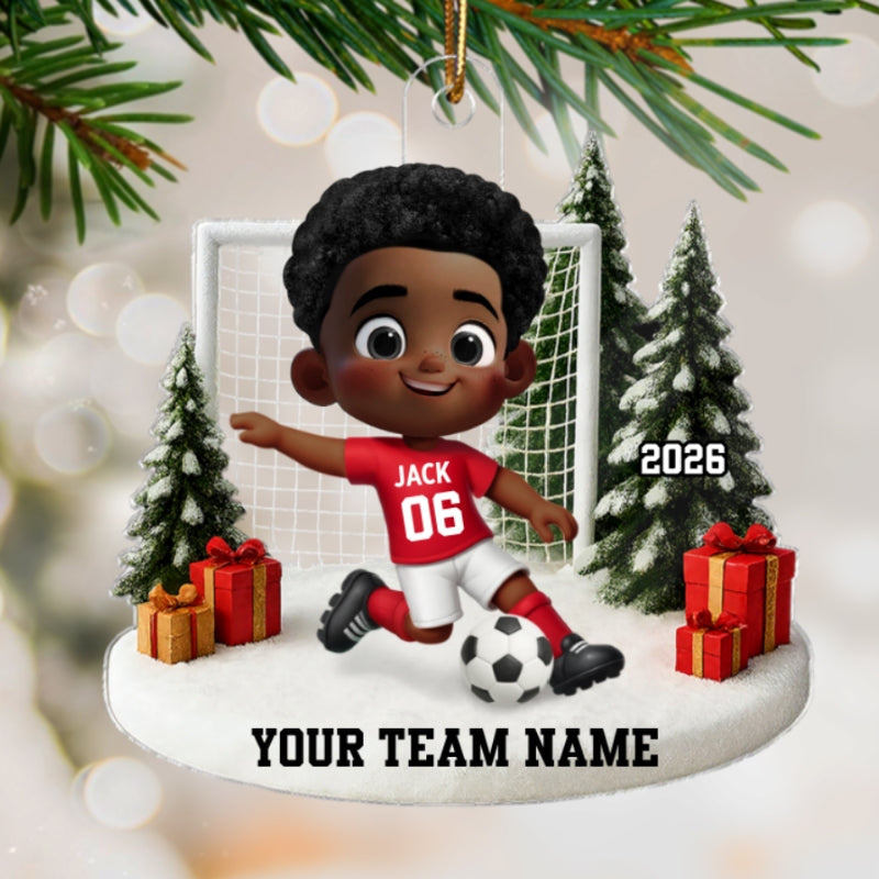 3D Effect Kid Soccer Player - Personalized Acrylic Ornament - Gift For Soccer Lovers, School Soccer Team