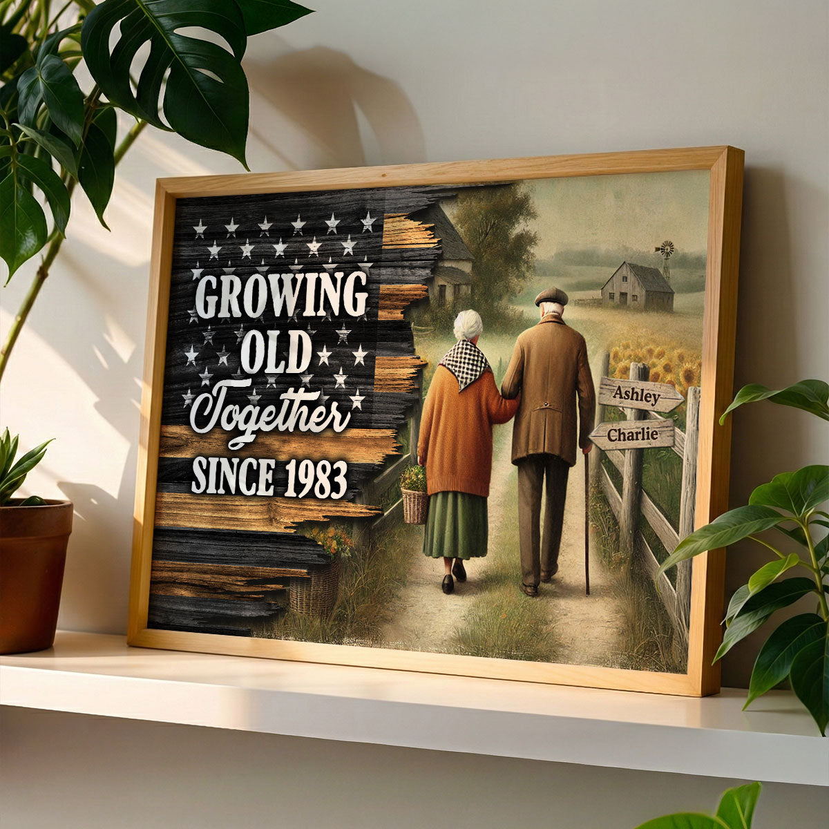Eternal Love Couple Growing Old Together Half Nation Flag - Personalized Poster - Valentine's Day Gift For Couple