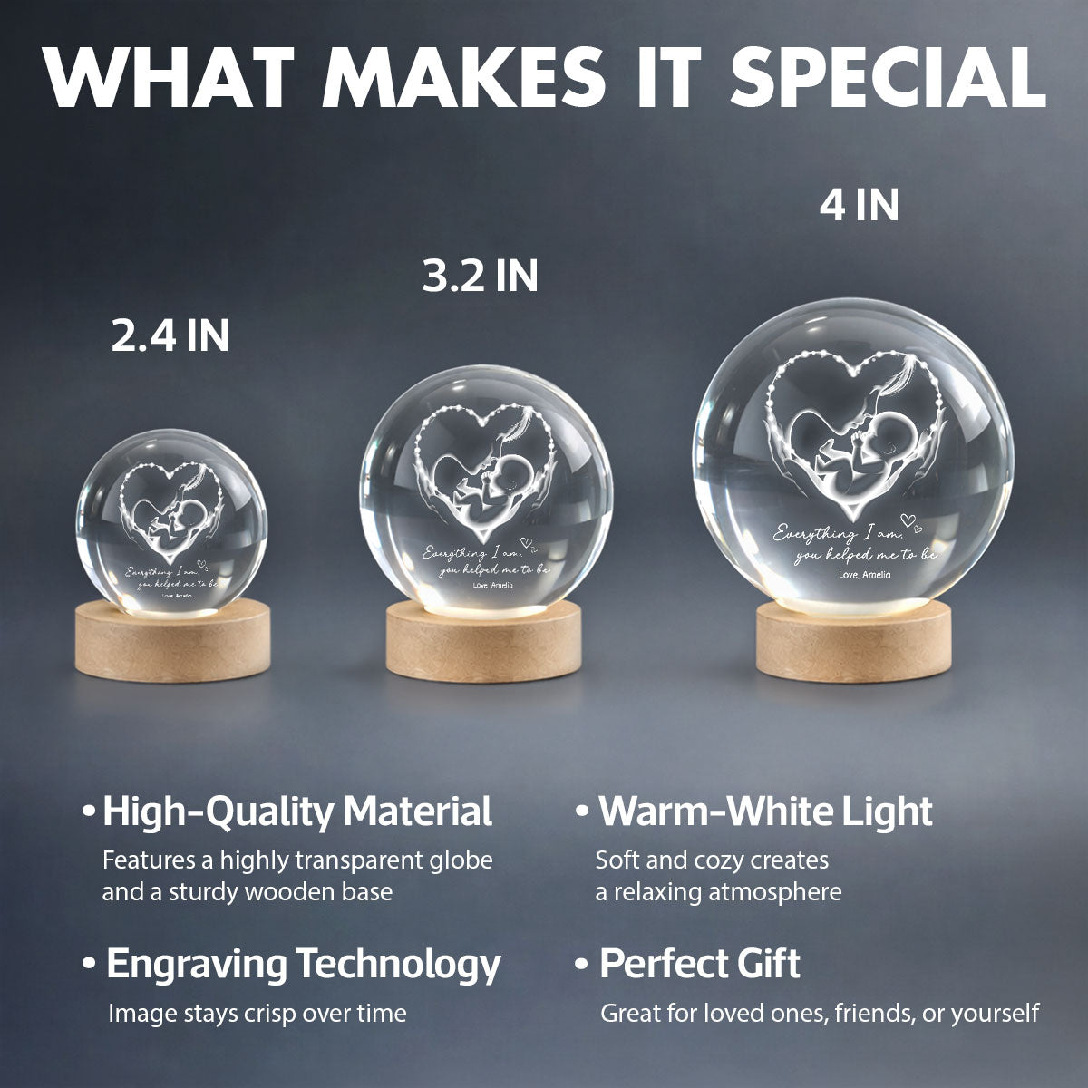 Everything I Am You Helped Me To Be Mom - Personalized Crystal Ball LED Night Light - Heartfelt Mother's Day Gift for Mom