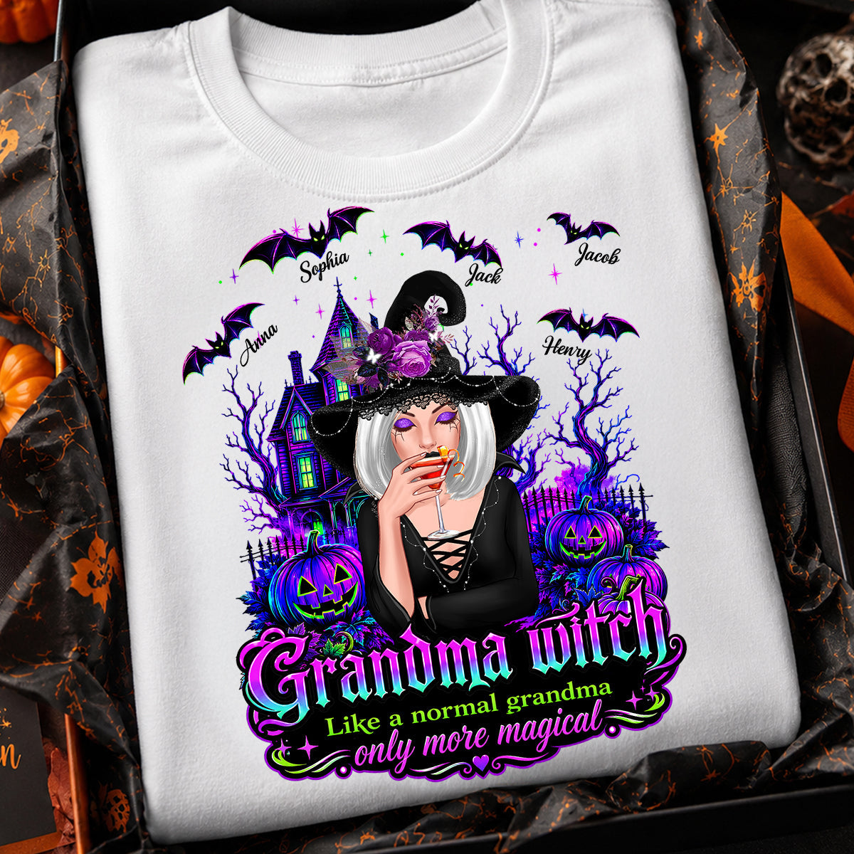 Grandma Witch More Magical - Personalized Shirt - Halloween Spooky Scene, Gift for Grandma