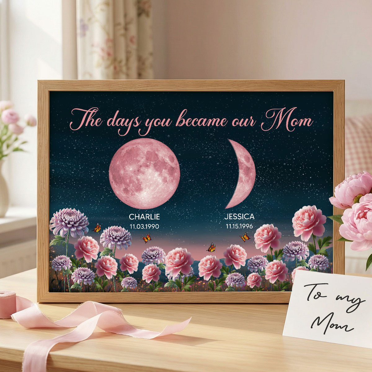 Birth Month Flowers The Day You Become Mum Grandma Custom Birth Moon Phase - Personalised Poster, Mother's Day Gift For Mum, Grandma