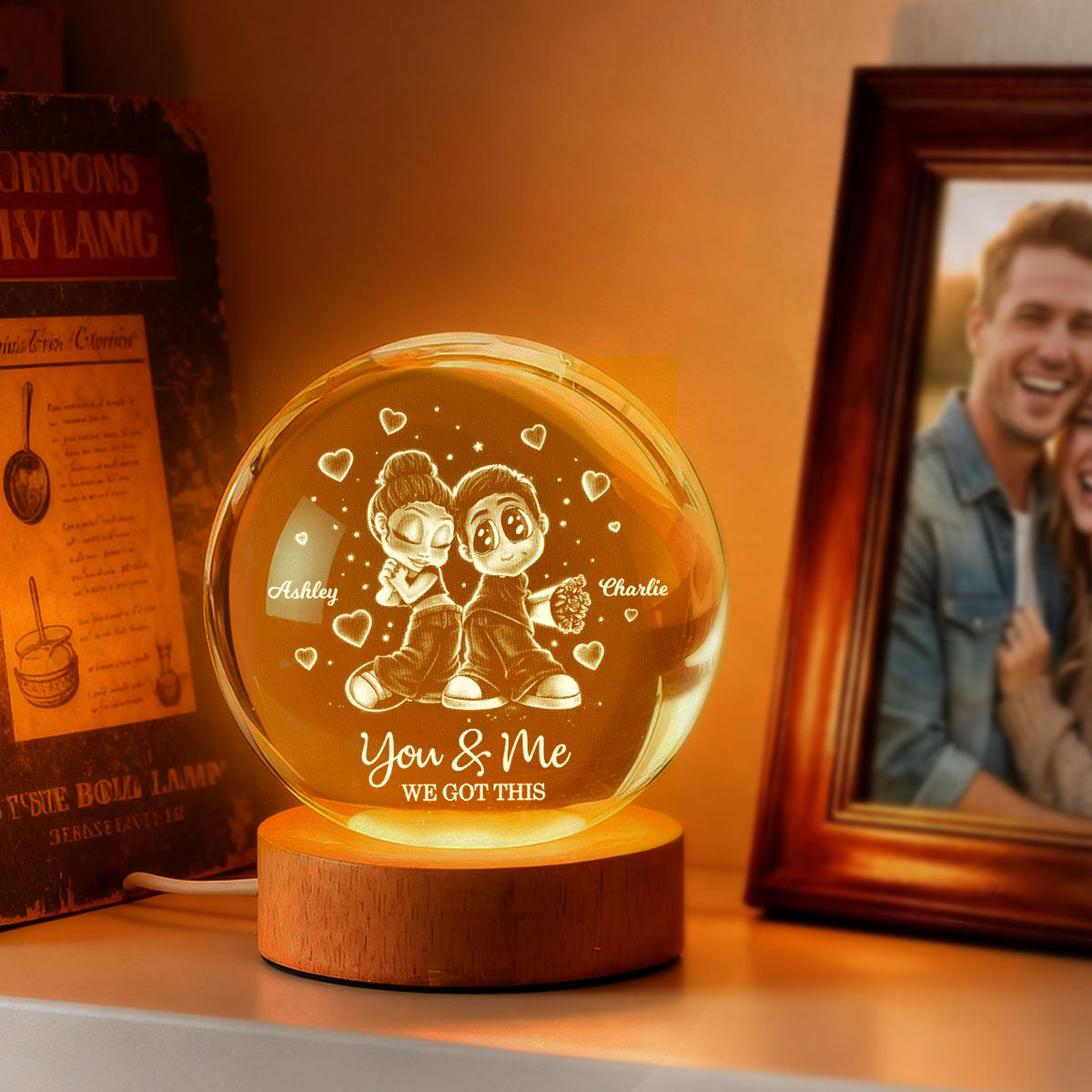 Y2K Couple - Personalized Crystal Ball LED Night Light - Sentimental Valentine's Day Gift for Her, for Him