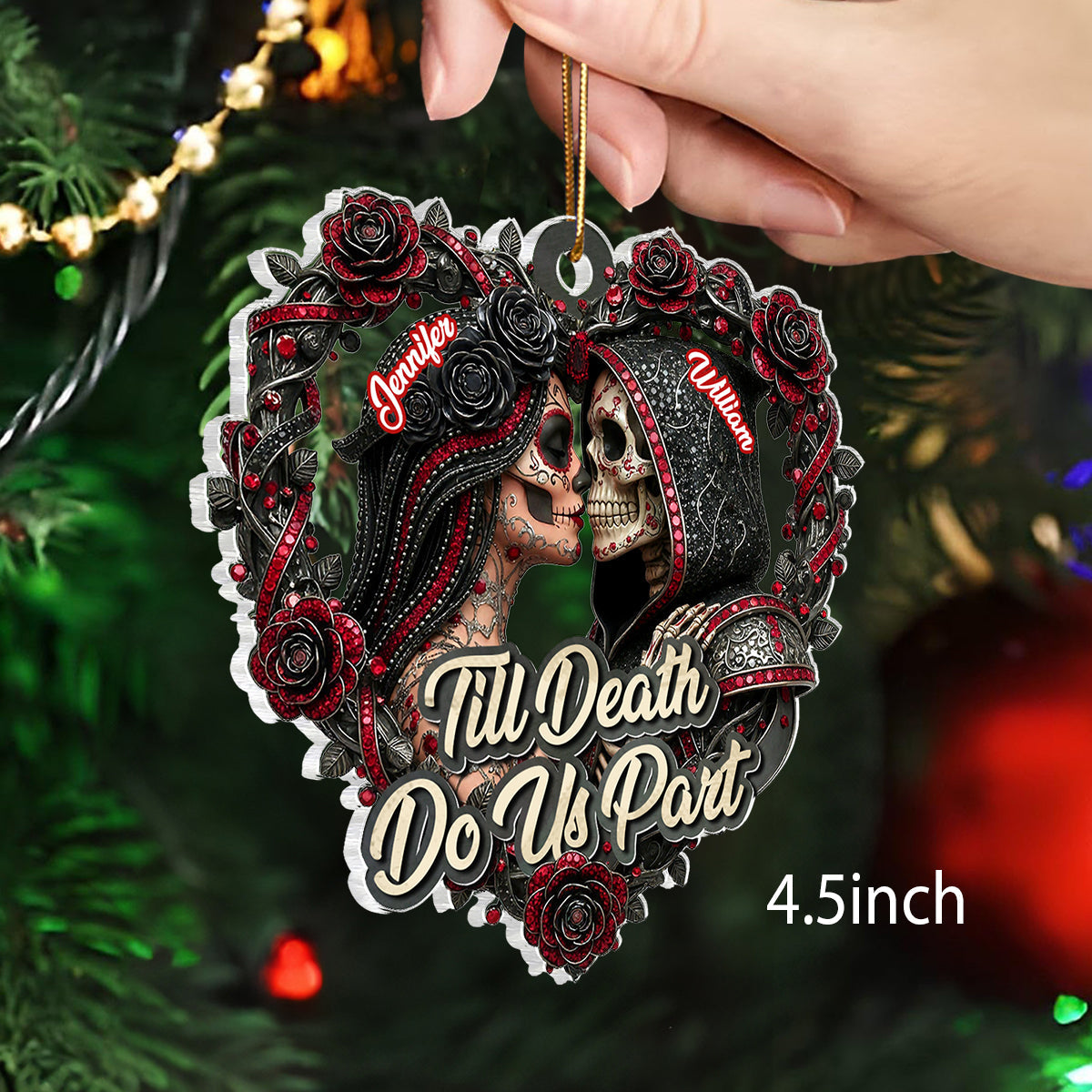 Skull Couple Christmas Gothic Style - Personalized Acrylic Ornament - Unique Christmas Gift For Him, For Her, For Goth Couple