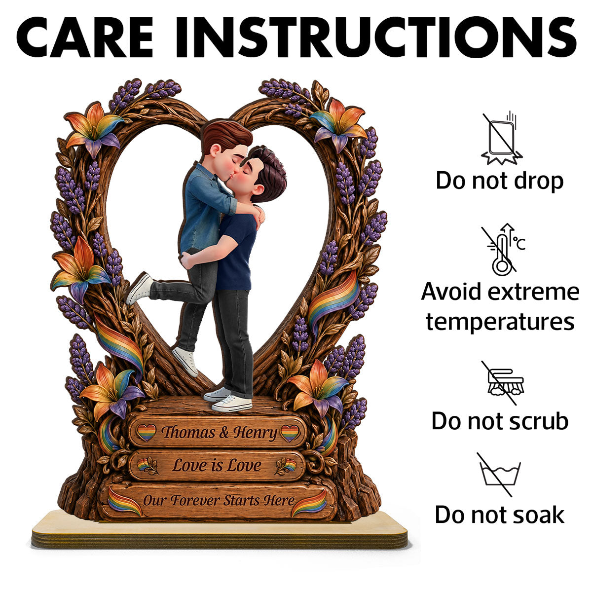 Our Forever Starts Here LGBT+ Couple - Personalized 2-Layered Wooden Plaque - Gift For Couple, Happy Pride Month