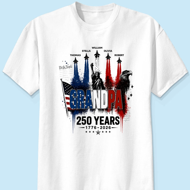 Strong Proud Grandpa Jet Fighter America 250th Anniversary - Personalized Shirt - Father's Day Gift For Dad, Grandpa