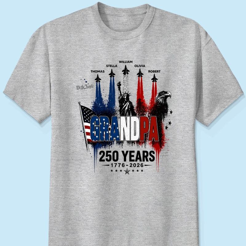 Strong Proud Grandpa Jet Fighter America 250th Anniversary - Personalized Shirt - Father's Day Gift For Dad, Grandpa