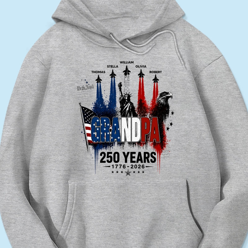 Strong Proud Grandpa Jet Fighter America 250th Anniversary - Personalized Shirt - Father's Day Gift For Dad, Grandpa