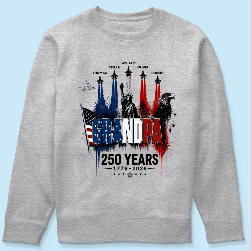Strong Proud Grandpa Jet Fighter America 250th Anniversary - Personalized Shirt - Father's Day Gift For Dad, Grandpa